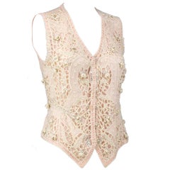 90s Eavis and Brown Pink Chiffon Heavily Embellished Vest