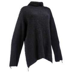 Issey Miyake Oversized Black Turtleneck Sweater with Leather Stitching.