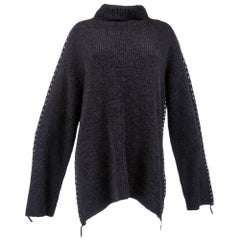 Issey Miyake Oversized Black Turtleneck Sweater with Leather Stitching.
