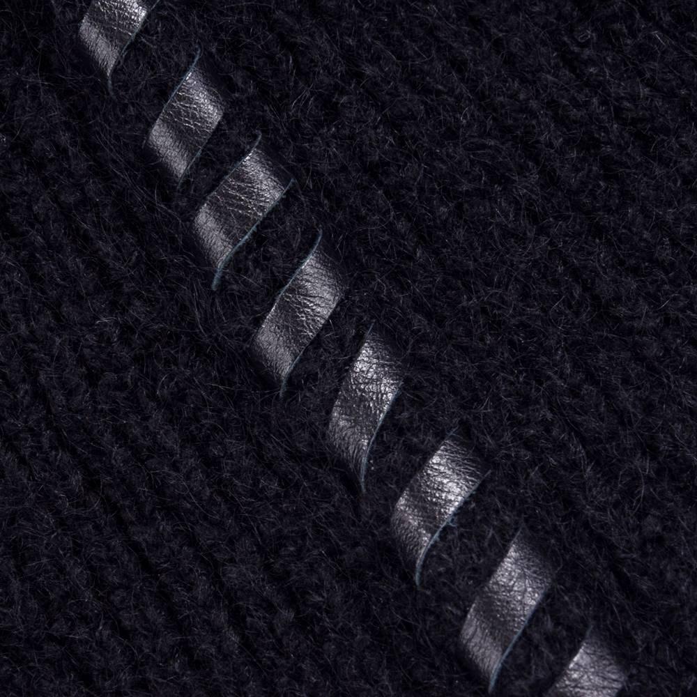 Issey Miyake Oversized Black Turtleneck Sweater with Leather Stitching. For Sale 1