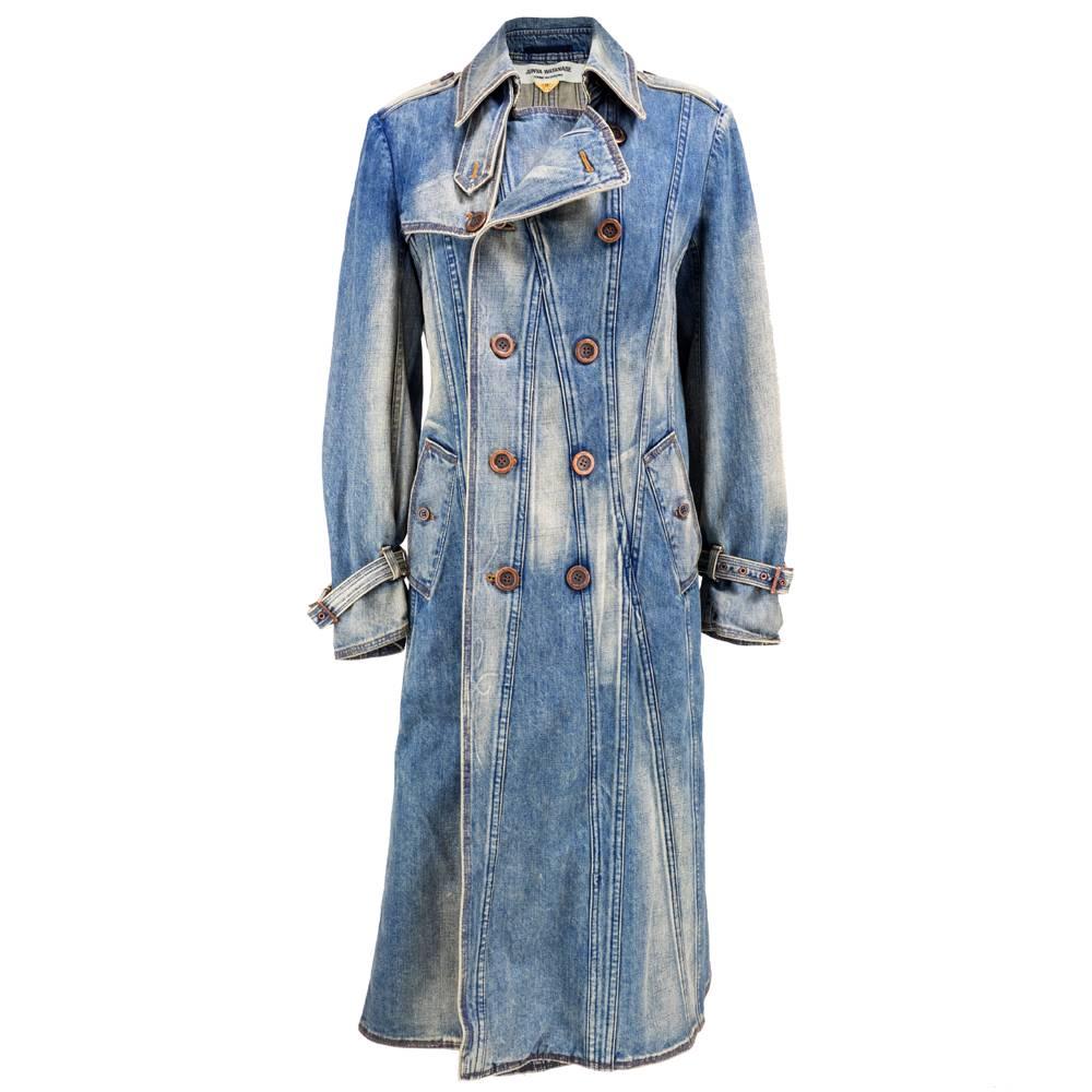 Junya Watanabe for Comme des Garcons Blue Stone Washed Denim Trench Coat, 2001  For Sale