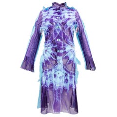 90s Yoshiki Hishinuma Purple and Turquoise Sheer Coat Dress