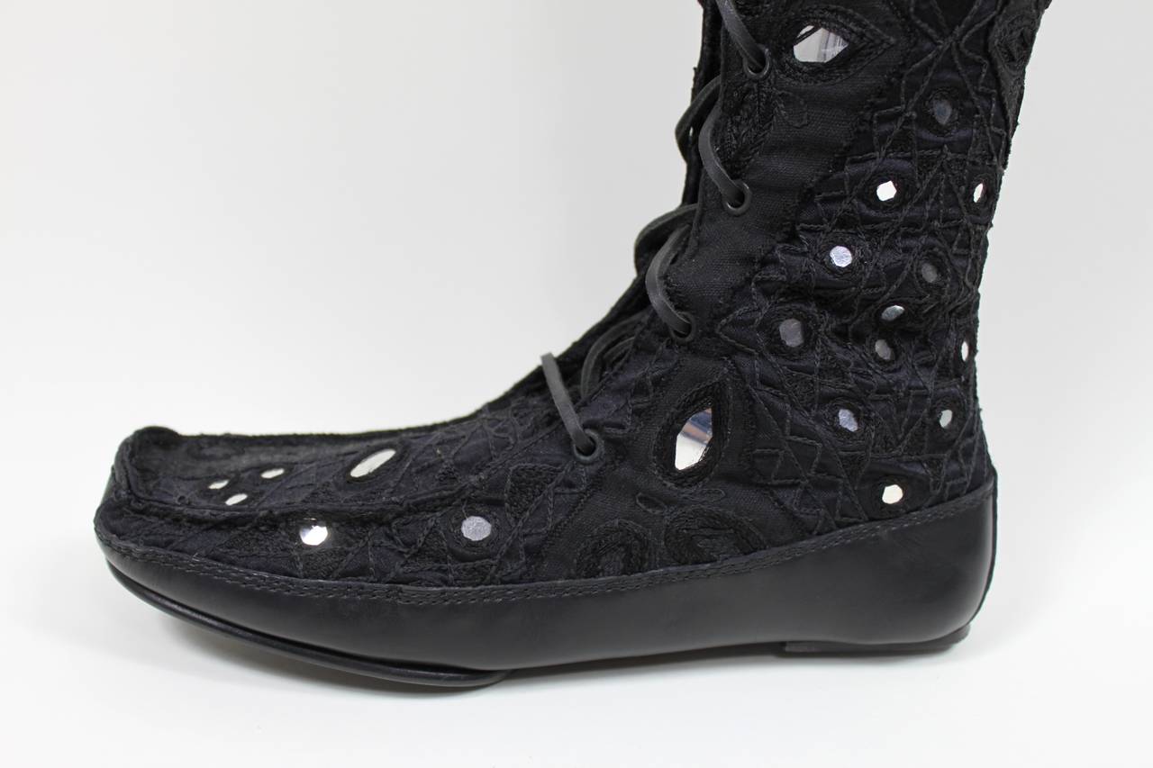 Gucci Black Embroidered Moccasins with Appliqued Mirrors NEW/OLD 6