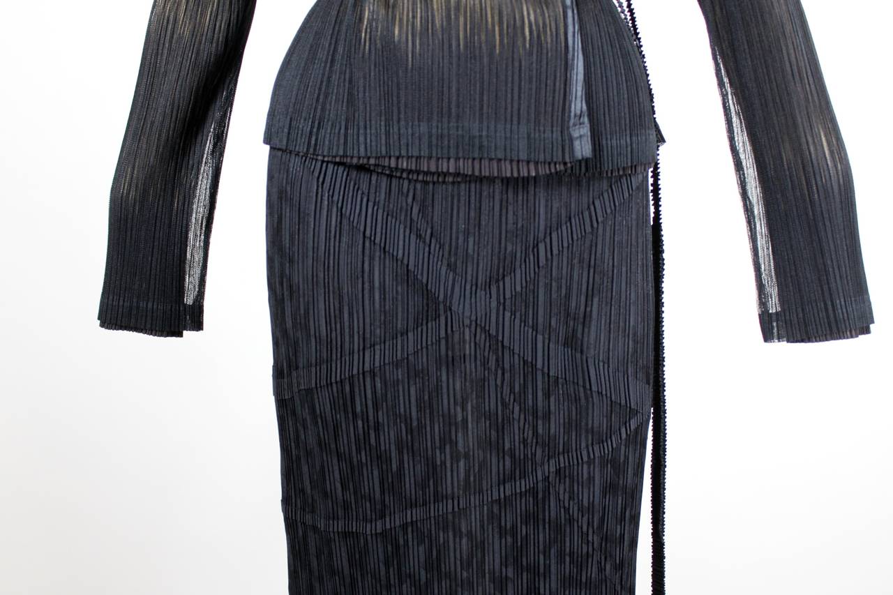 Issey Miyake Pleated Shawl Collar Jacket with Pleated Column Skirt For Sale 1
