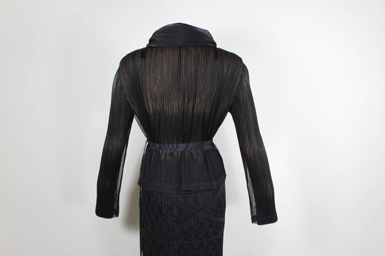 Issey Miyake Pleated Shawl Collar Jacket with Pleated Column Skirt In Excellent Condition For Sale In Los Angeles, CA