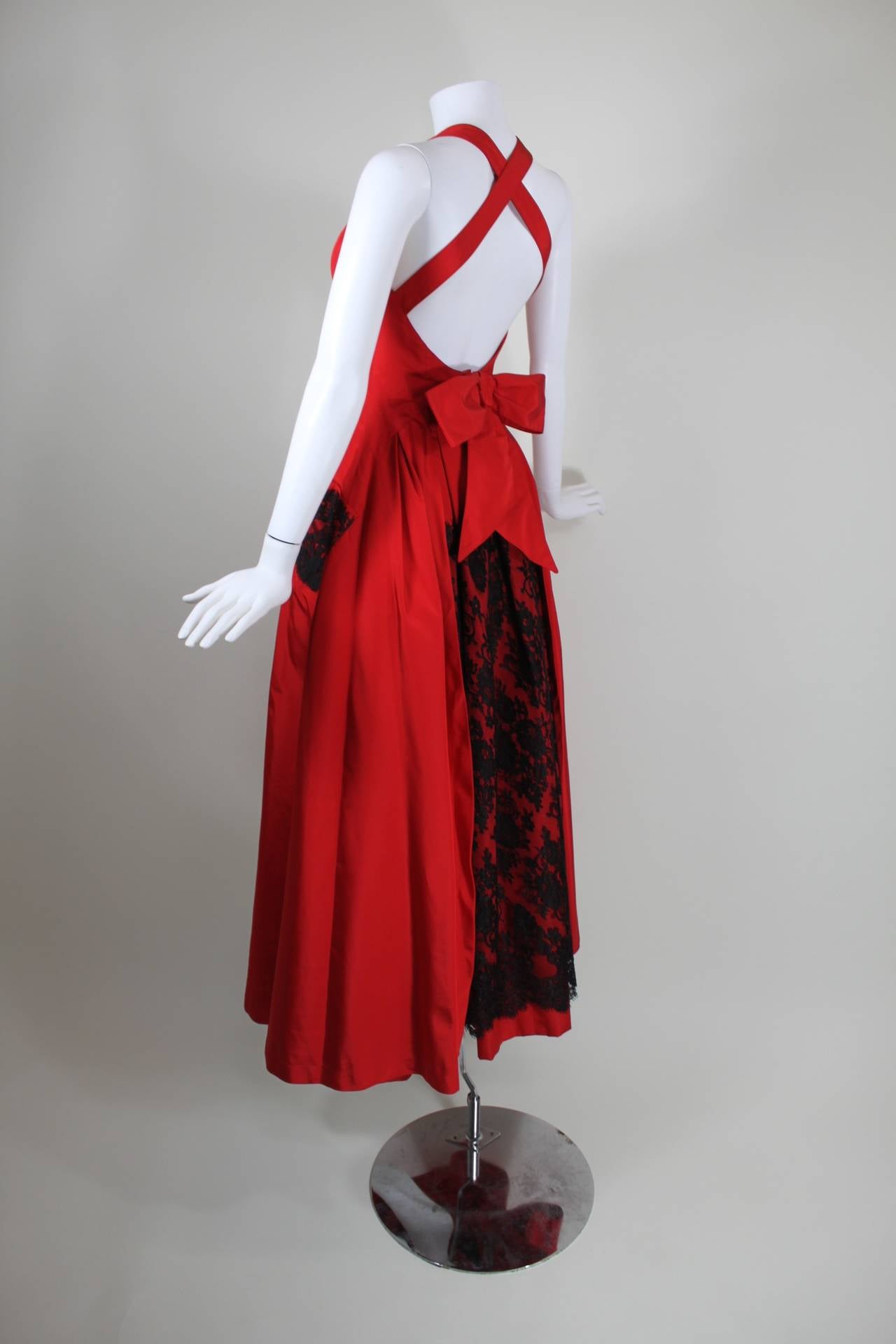 1990s Christian Lacroix Strawberry Red and Black Lace Pinafore Gown 1