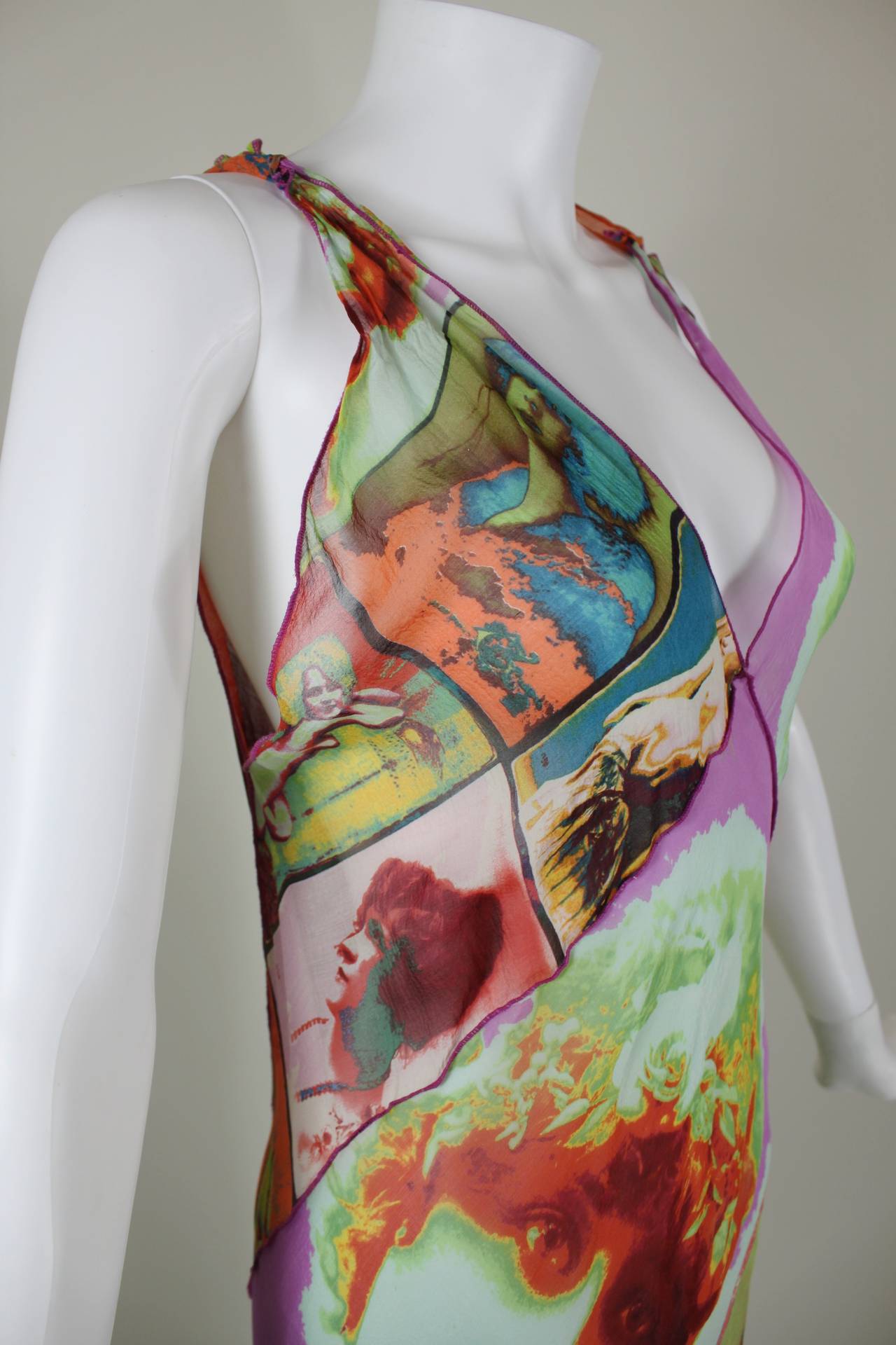 Jean Paul Gaultier Silk Bias Dress with Portrait Print For Sale 1
