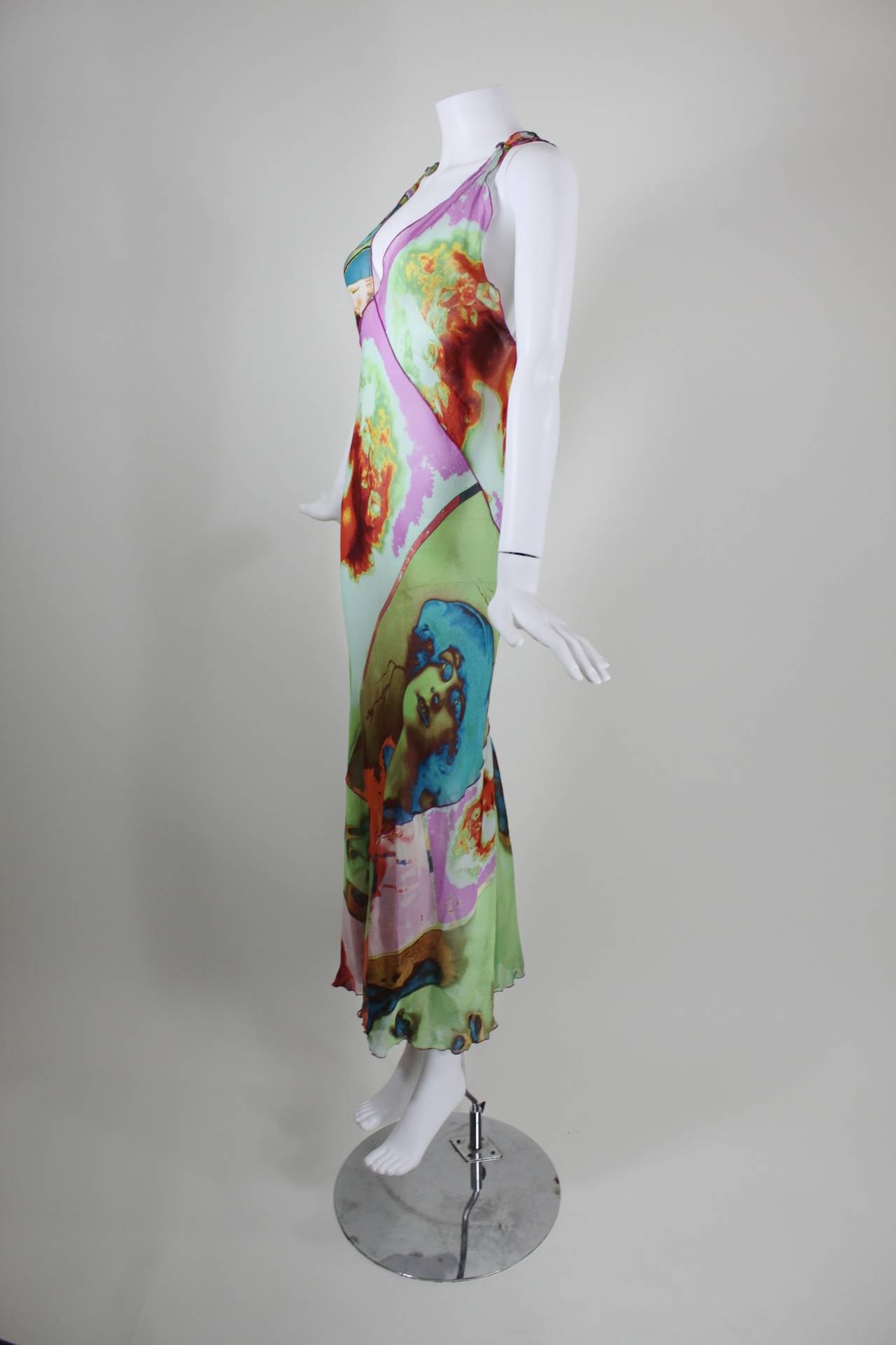 Jean Paul Gaultier Silk Bias Dress with Portrait Print

-Unlined
-Marked a French 40, US 10

Measurements--
Bust: up to 40 inches
Waist: up to 36 inches
Hip: up to 44 inches
Length, Shoulder to Shoulder: 15 inches
Length, Shoulder to Hem: