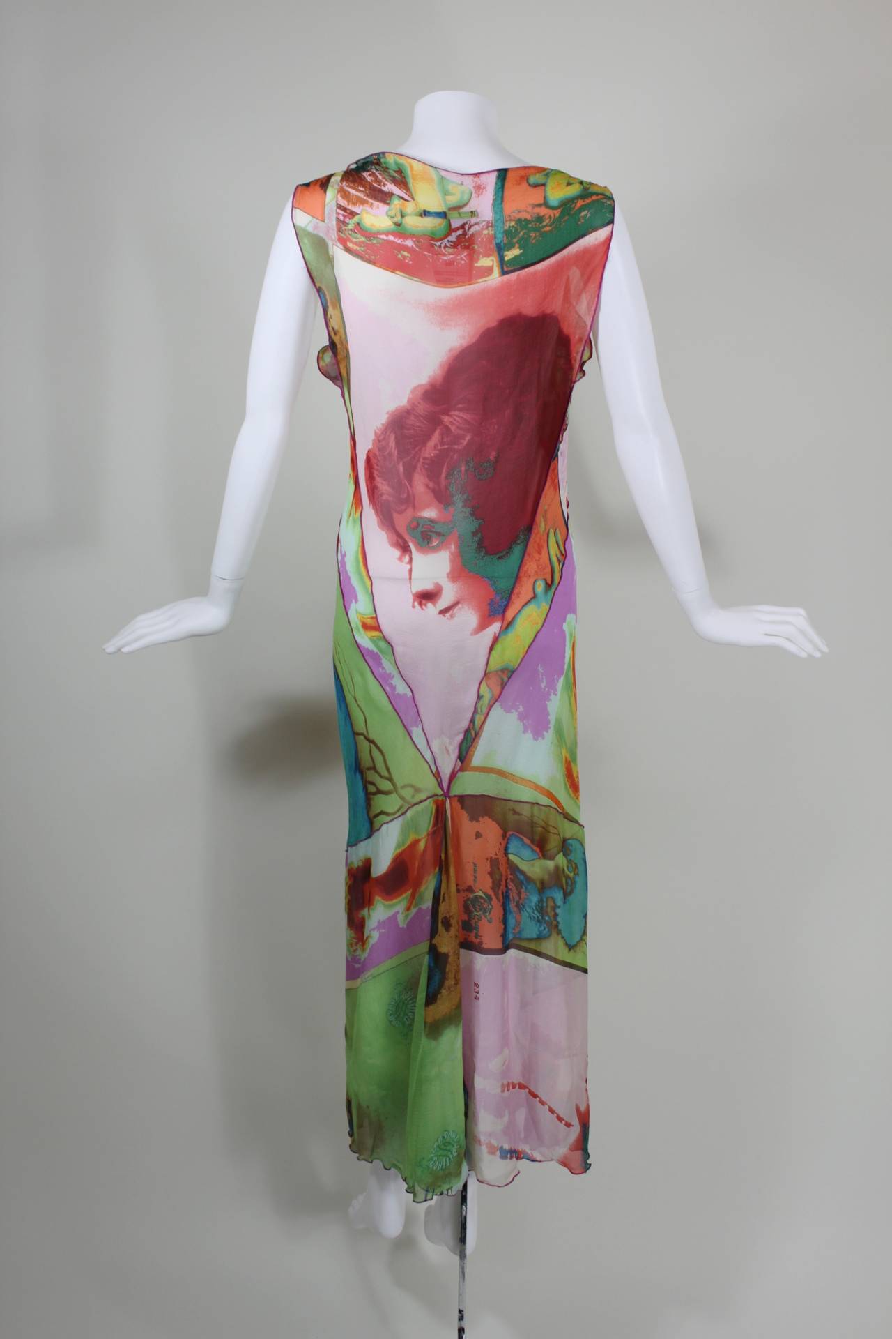 Women's Jean Paul Gaultier Silk Bias Dress with Portrait Print For Sale