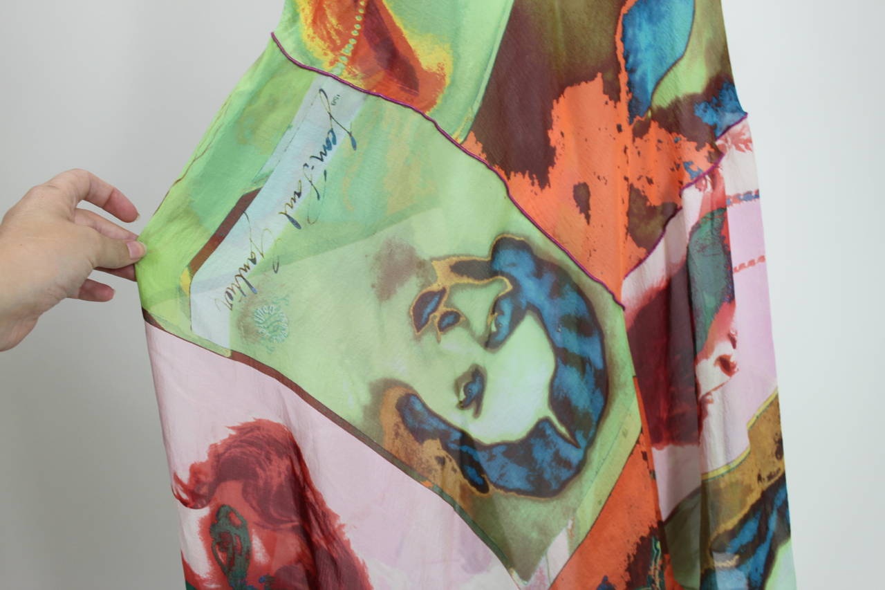 Jean Paul Gaultier Silk Bias Dress with Portrait Print In Excellent Condition For Sale In Los Angeles, CA
