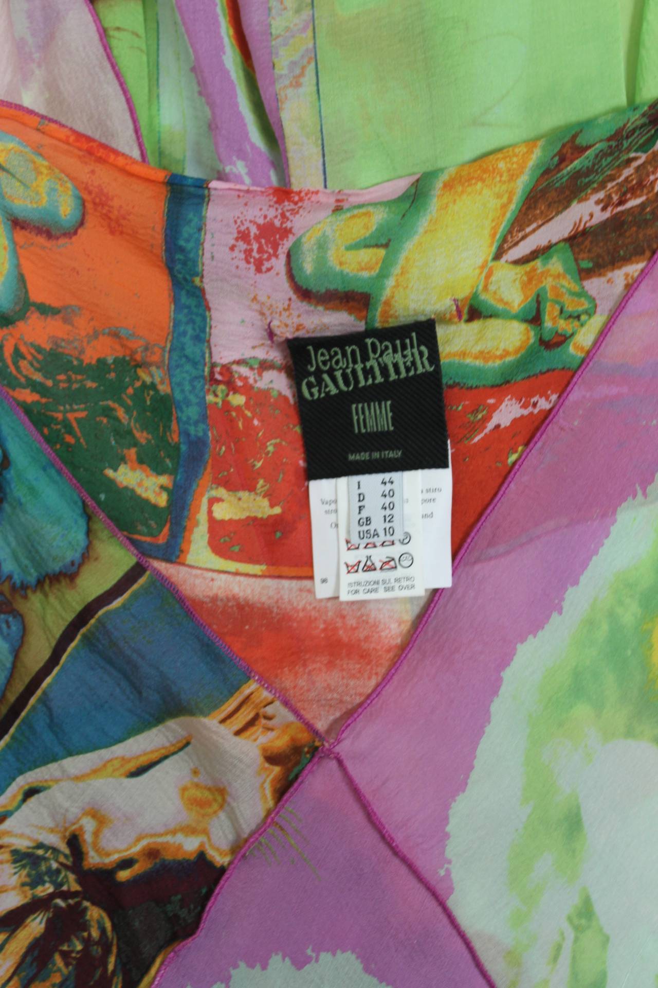 Jean Paul Gaultier Silk Bias Dress with Portrait Print For Sale 2