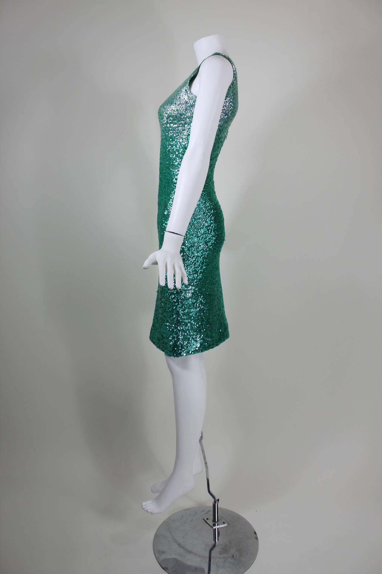 Women's 1960s Peacock Green Sequined Knit Dress