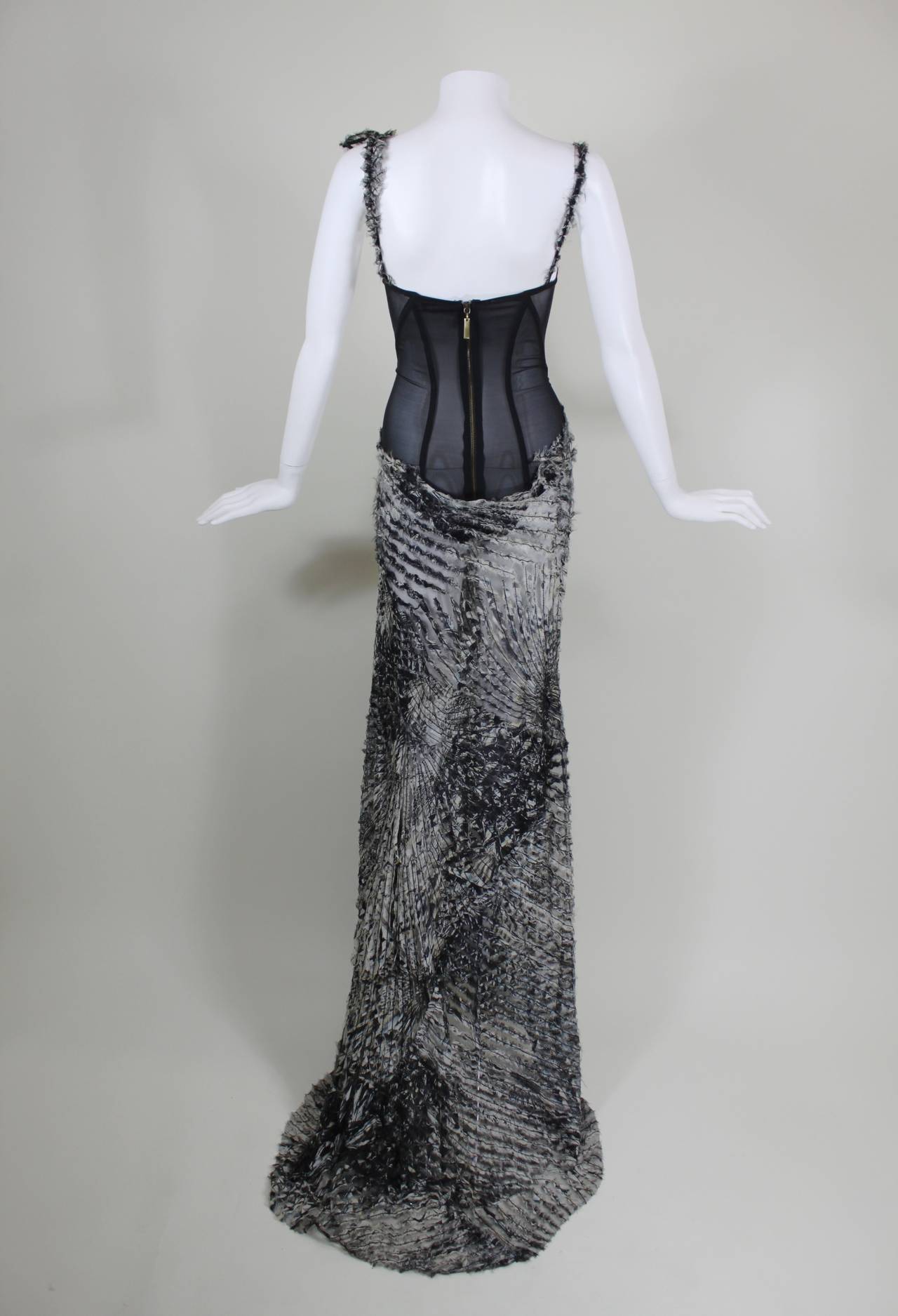 Roberto Cavalli Sheer Asymmetrical Gown with Appliqued Graphic Print 2