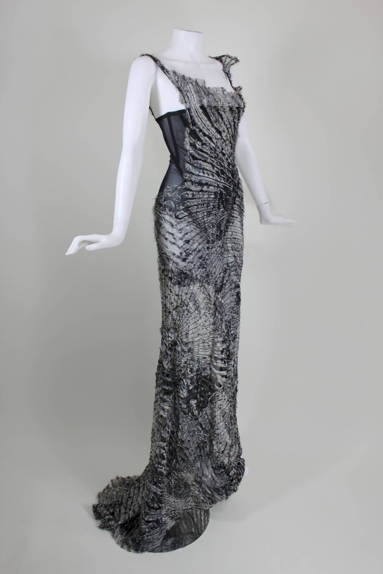 Roberto Cavalli Sheer Asymmetrical Gown with Appliqued Graphic Print 4
