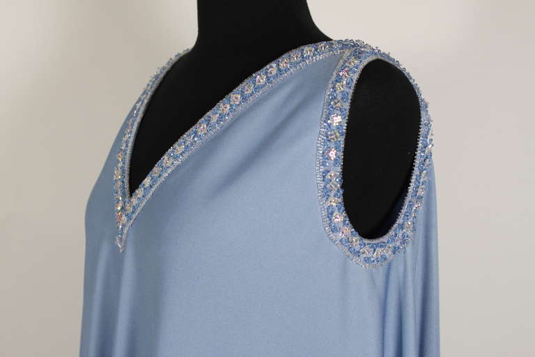 Pedro Rodriguez 1960s Gown with Crystal Detail and Cape In Excellent Condition For Sale In Los Angeles, CA