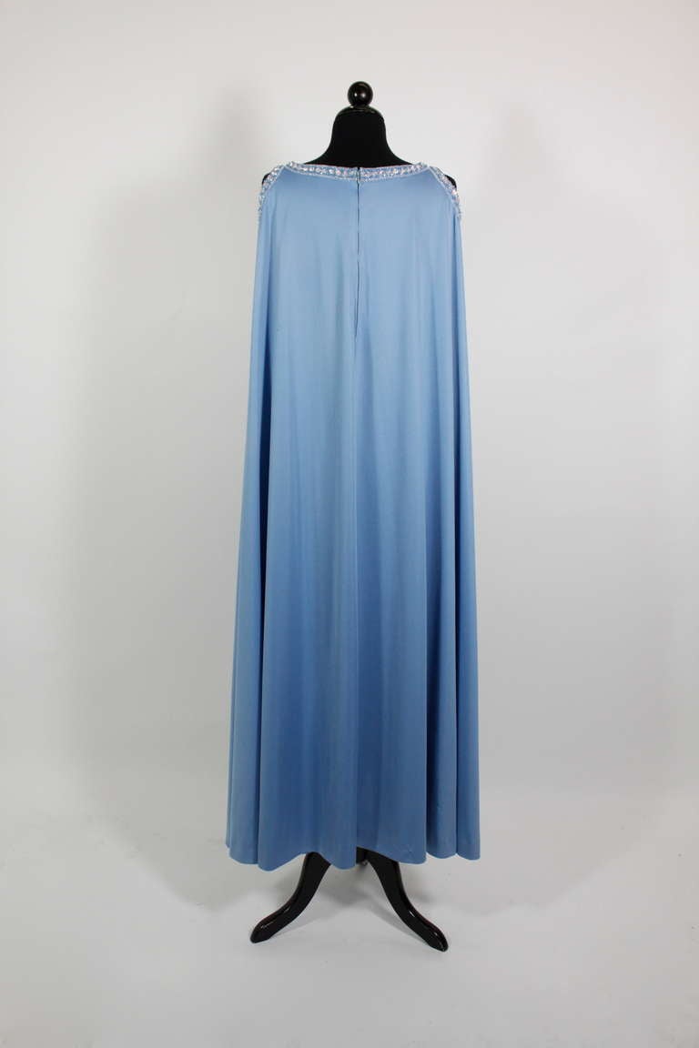 Pedro Rodriguez 1960s Gown with Crystal Detail and Cape For Sale 1