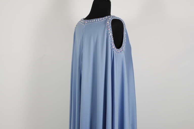 Pedro Rodriguez 1960s Gown with Crystal Detail and Cape For Sale 2