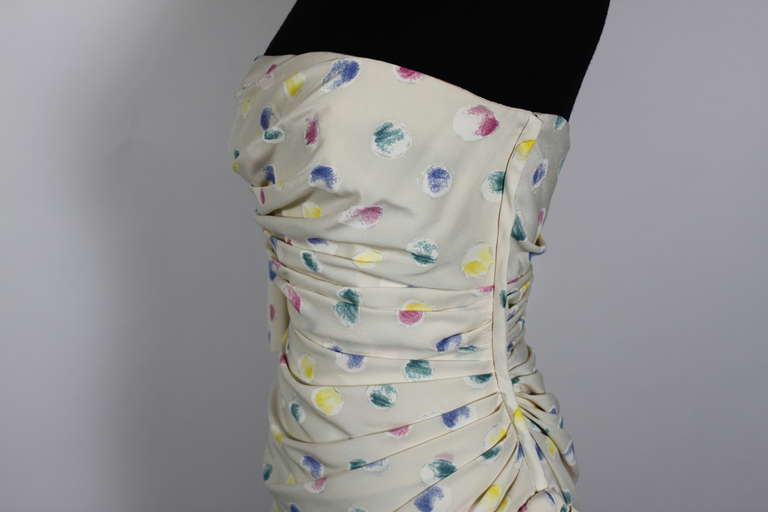 1980s Ungaro Silk Party Dress with Pastel Airbrush Print In Excellent Condition In Los Angeles, CA