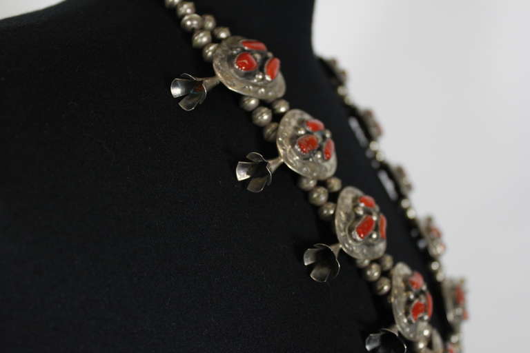 Native American Squash Blossom Necklace with Coral and Sterling Silver 4