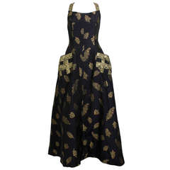 Christian Lacroix 1990s Black & Gold Brocade Apron Gown