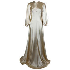 Vintage Lanvin 1970s Couture Ecru Silk Goddess Gown