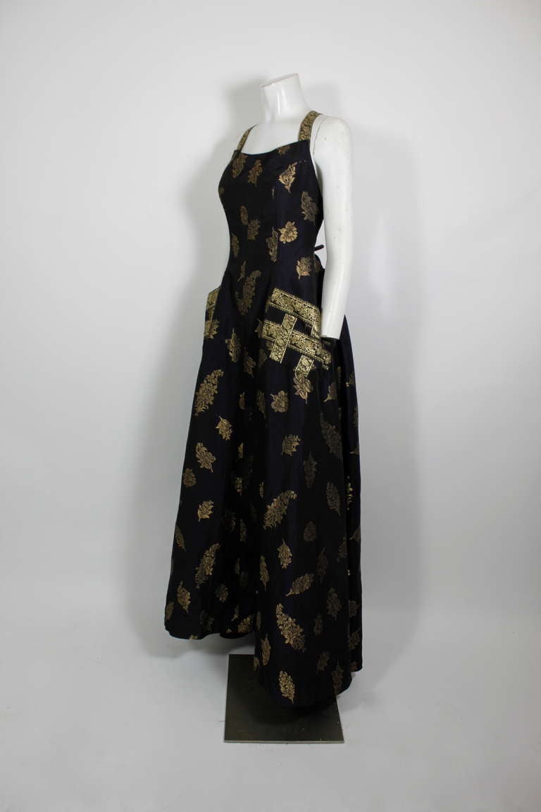 Women's Christian Lacroix 1990s Black & Gold Brocade Apron Gown