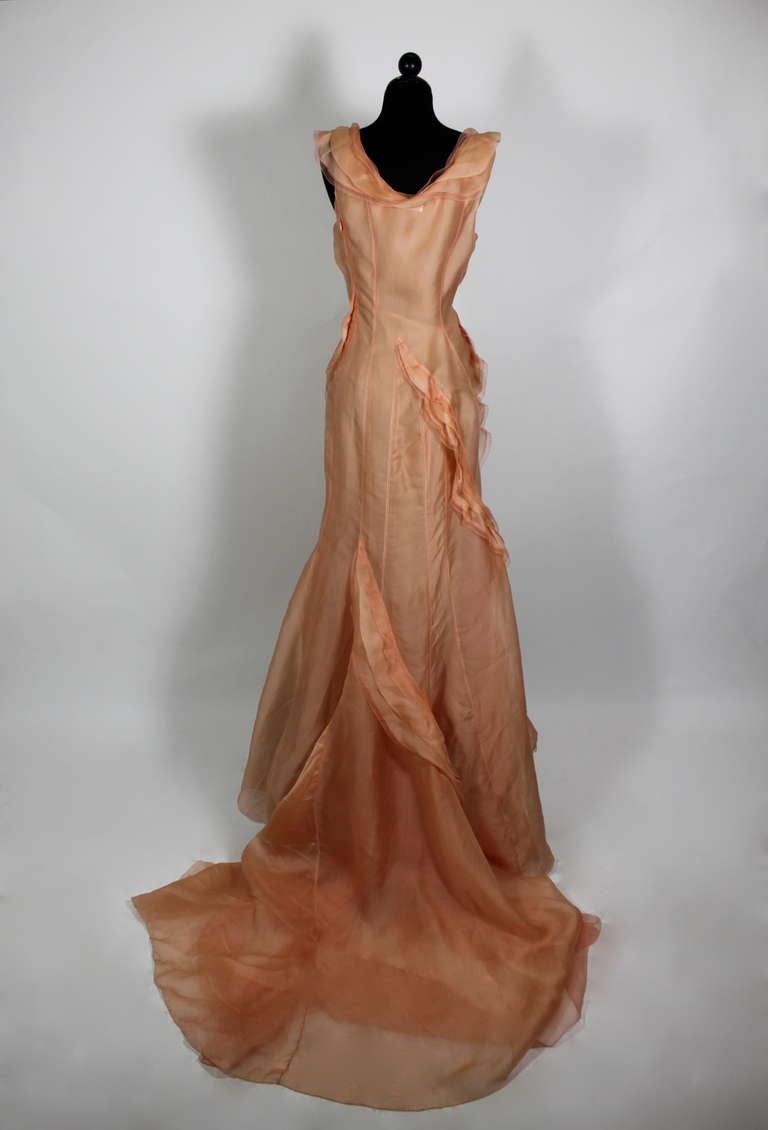 Women's Nina Ricci Silk Organza Asymmetrical Gown with Flowing Train