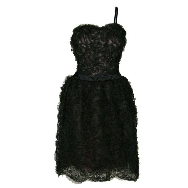 Christian Dior 1960s Black Tulle Soutache Cocktail Dress with Shawl For Sale