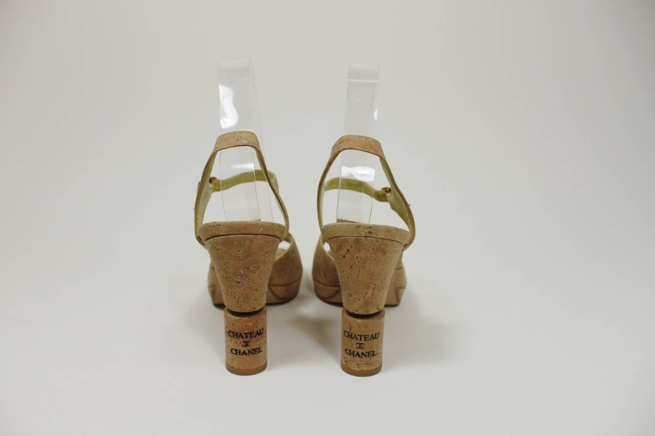 CHANEL Cork Motif Sandals with Logo Heel at 1stDibs