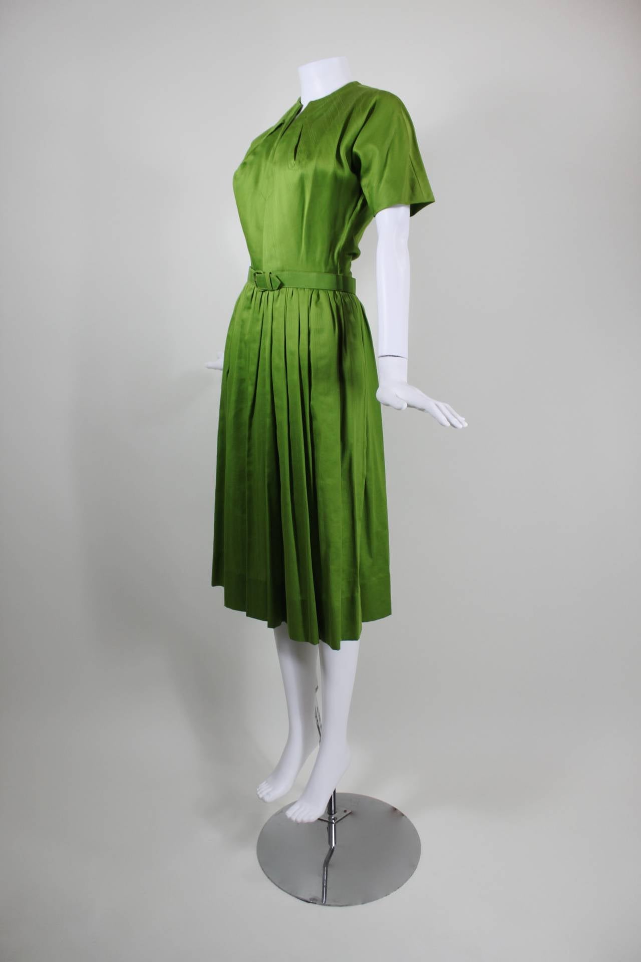1950s Claire McCardell Lime Green Day Dress with Belt For Sale 1