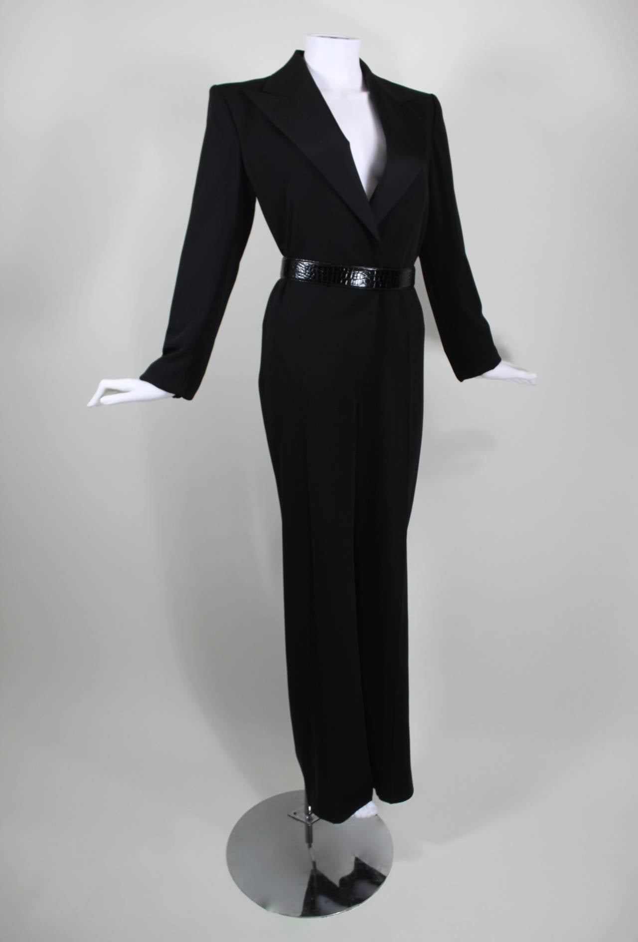 YSL Classic Black Wool Gabardine Tuxedo Jumpsuit In Excellent Condition In Los Angeles, CA