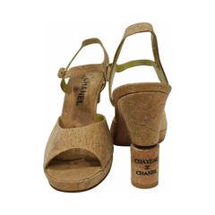 CHANEL Cork Motif Sandals with Logo Heel