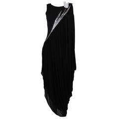 Bob Mackie Black Draped Jersey Dress with Flower Appliqué