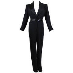 Vintage YSL Classic Black Wool Gabardine Tuxedo Jumpsuit