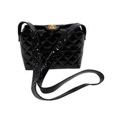 CHANEL Black Patent Leather Quilted Purse