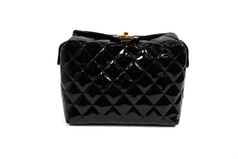 Women's CHANEL Black Patent Leather Quilted Purse