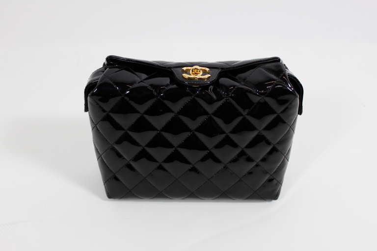 CHANEL Black Patent Leather Quilted Purse 1