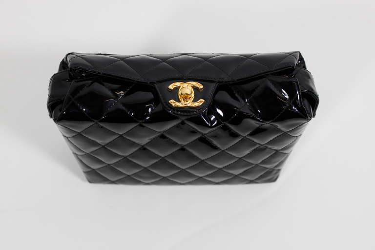 CHANEL Black Patent Leather Quilted Purse 2