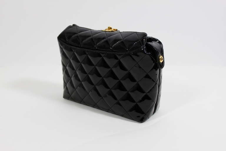 CHANEL Black Patent Leather Quilted Purse 4