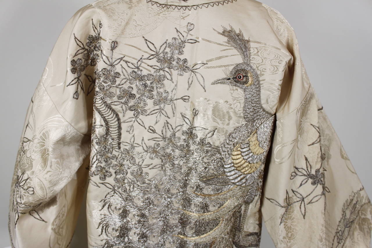 Silk Metallic Embroidered Jacket with Peacock Motif 6