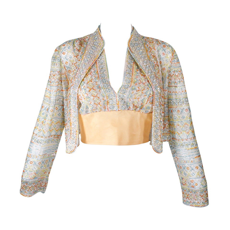 Halston Attribution Pastel Beaded Halter Top and Jacket For Sale