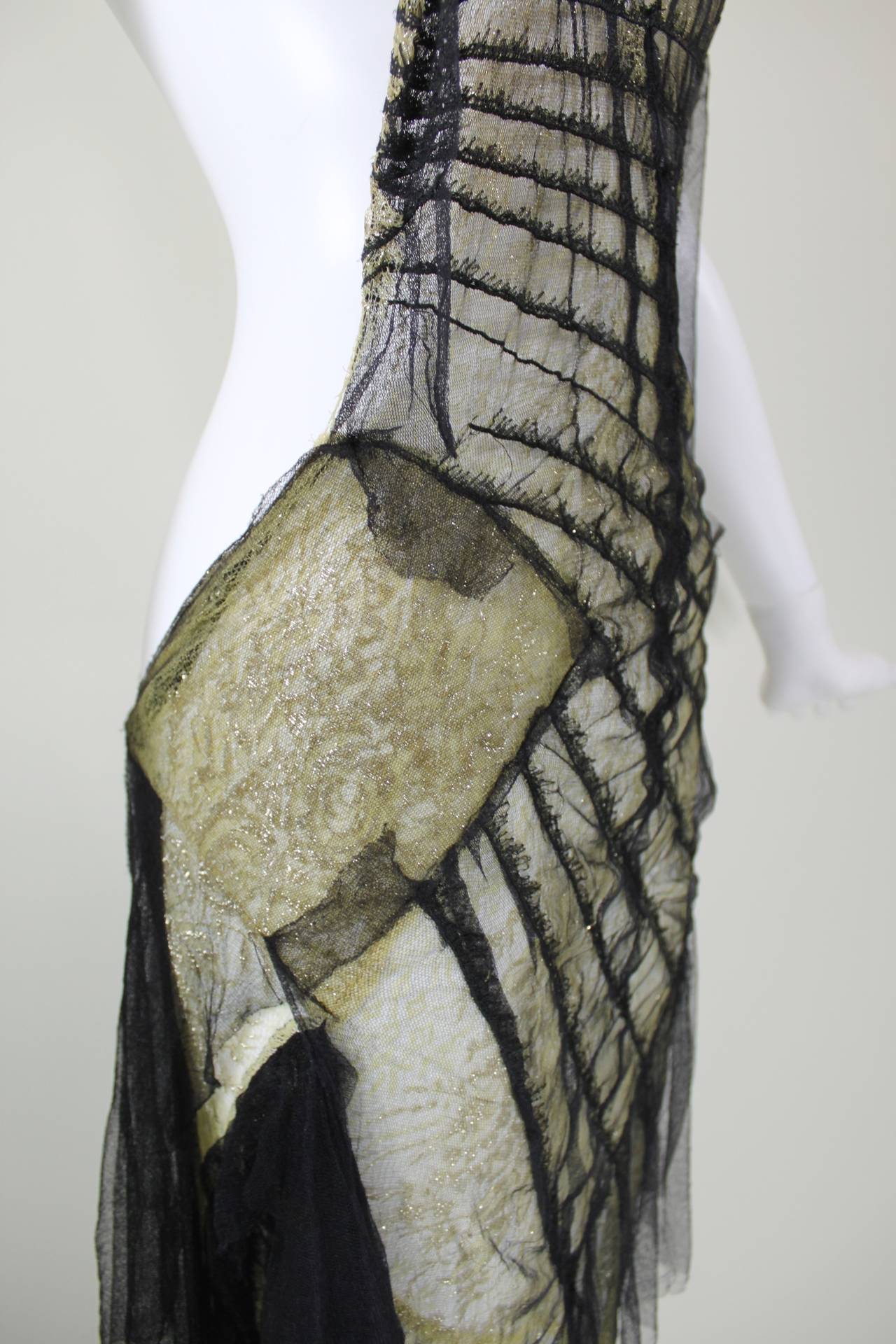 Roberto Cavalli Stunning Sheer Gold Lace and Cascading Black Tulle Gown For Sale 5