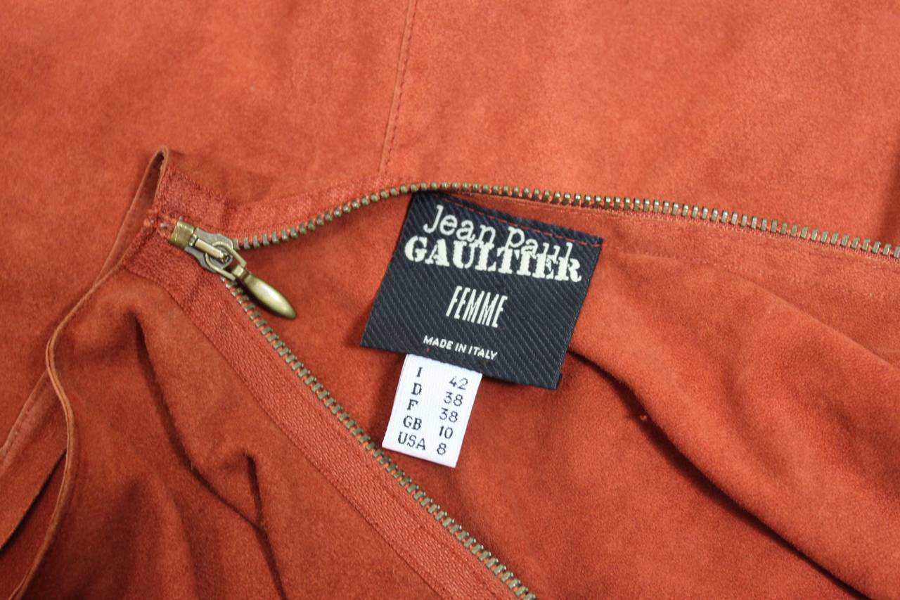 Gaultier Burnt Rust Suede Asymmetrical Zipper Dress For Sale 2