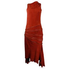 Gaultier Burnt Rust Suede Asymmetrical Zipper Dress