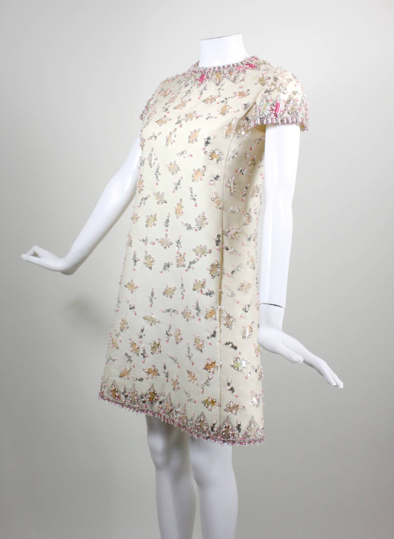 Women's 1960s Malcolm Starr Cream Party Dress with Blush Paillettes