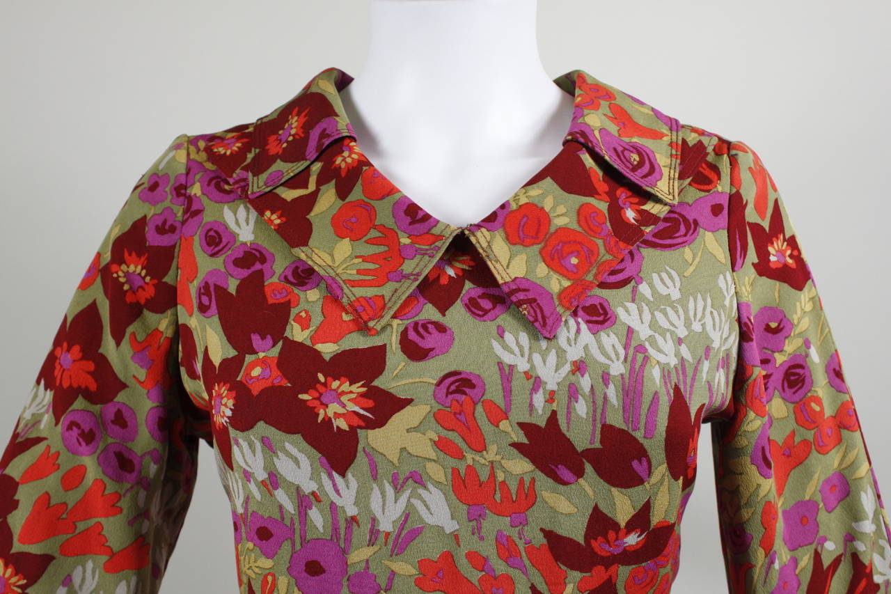 Women's Galanos Multicolor Floral Pan Collar Dress For Sale