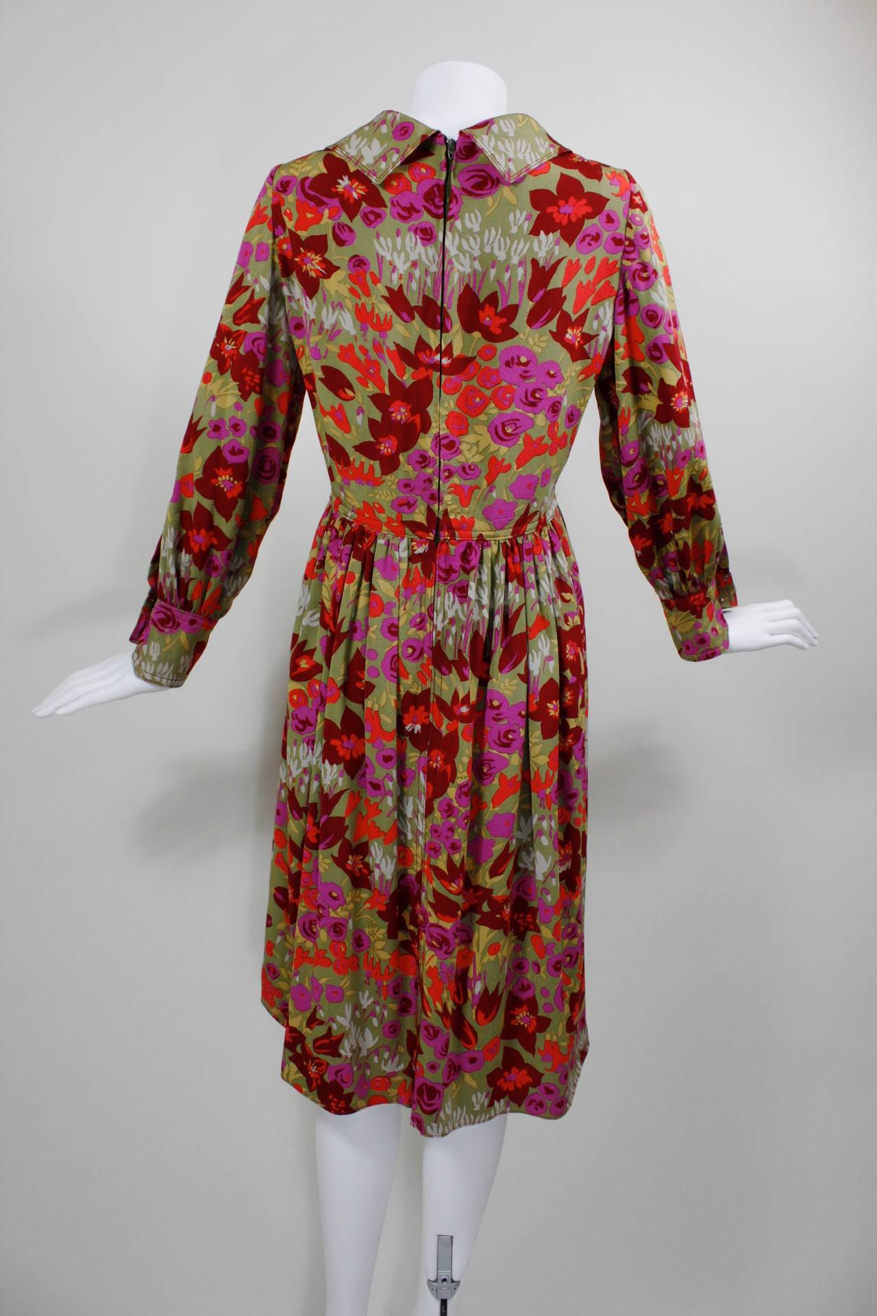 Galanos Multicolor Floral Pan Collar Dress In Excellent Condition For Sale In Los Angeles, CA