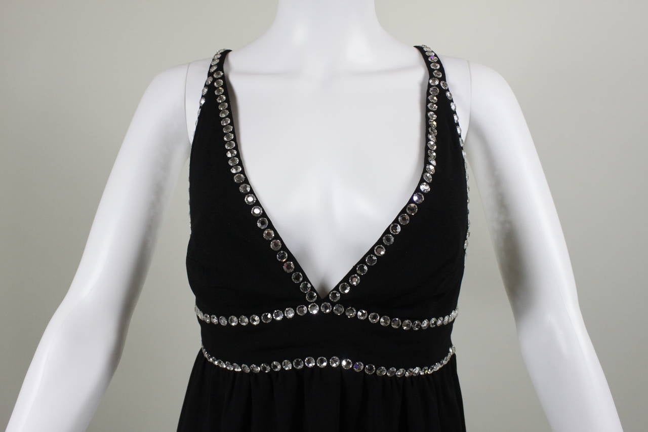 Oscar de La Renta Black Evening Gown with Oversize Rhinestone Embellishment 2
