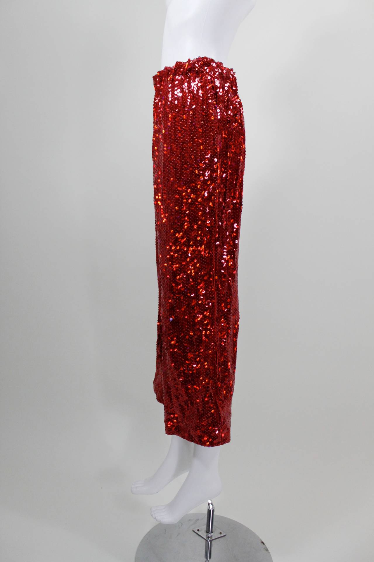 Comme des Garçons Fire Engine Red Sequined Cropped Pants 2