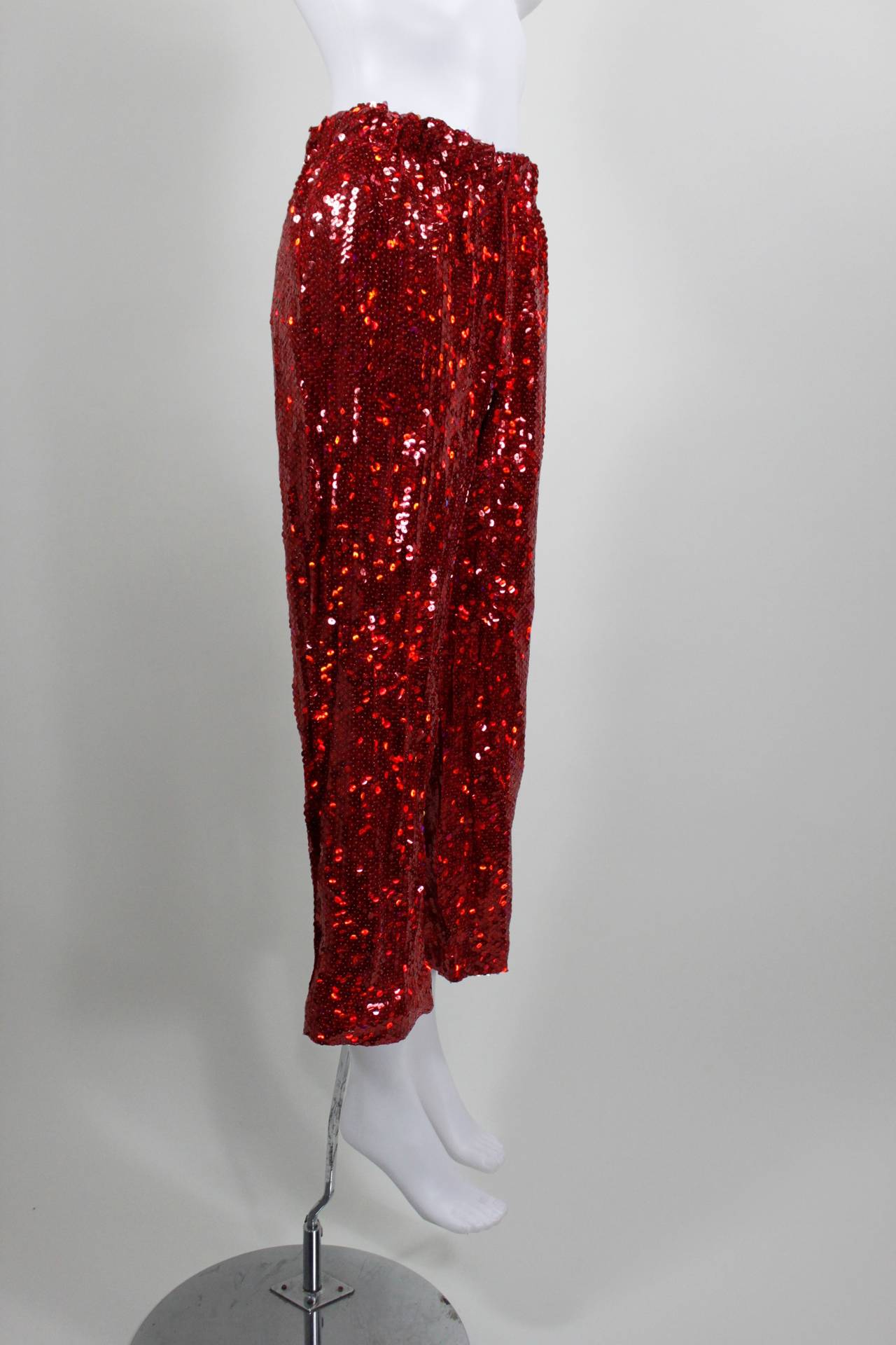 Women's Comme des Garçons Fire Engine Red Sequined Cropped Pants
